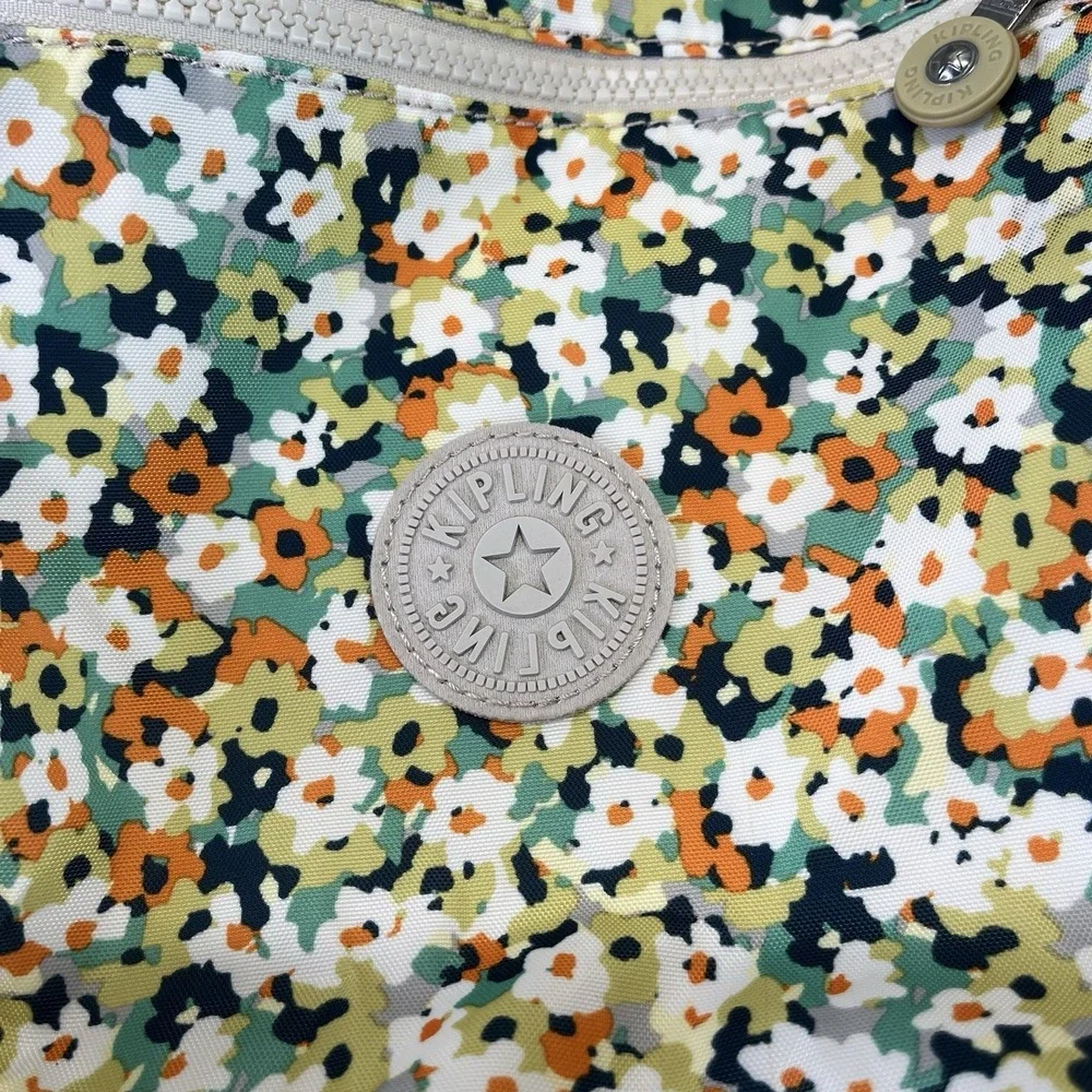 Kipling Laptop Computer Backpack, Fresh Floral Beige Green Orange Commuter Bag
